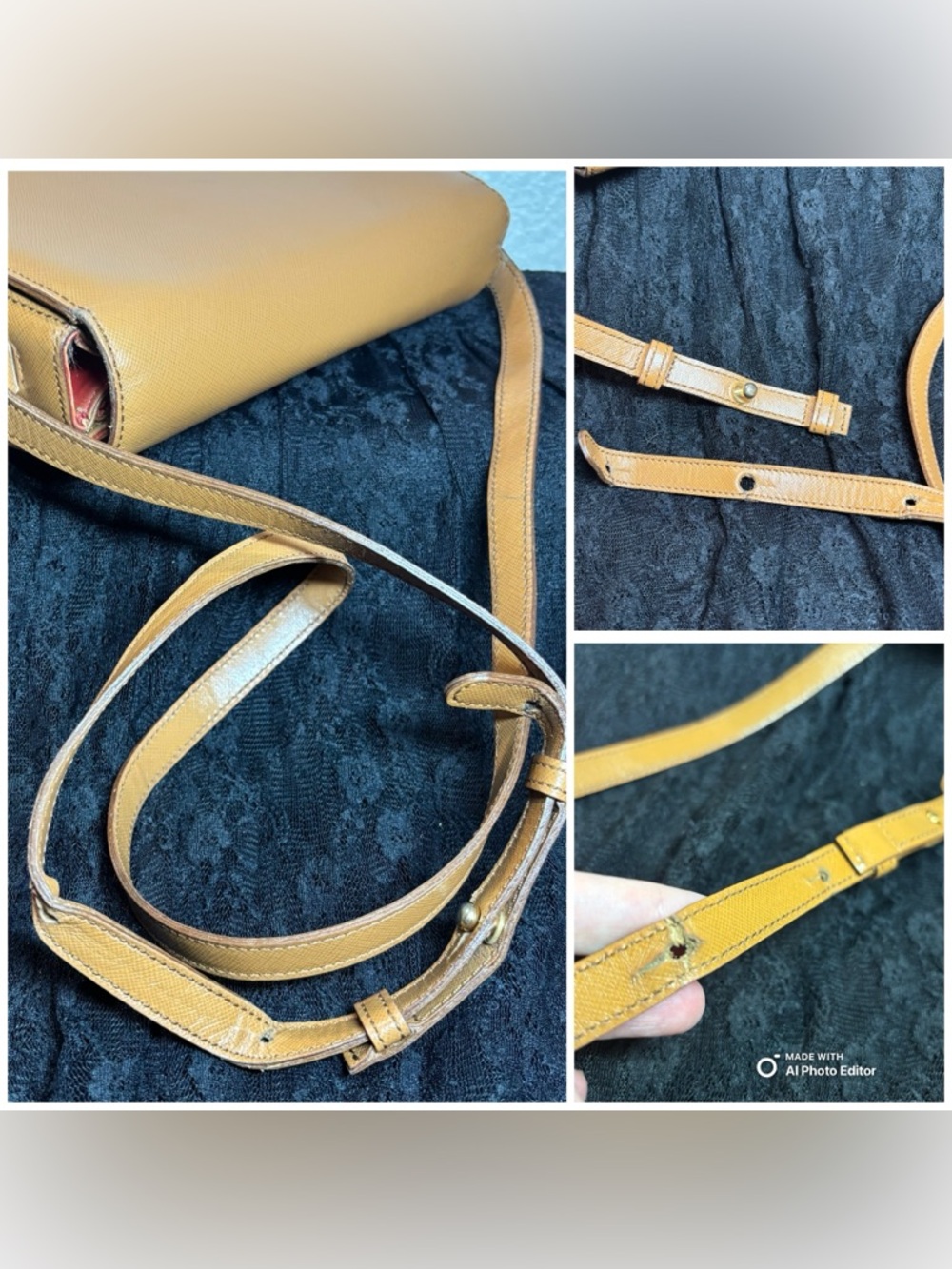 Vintage CELINE Camel Saffiano Accordion Flap Bag | Red Interior | Made in Italy - Picture 10 of 11